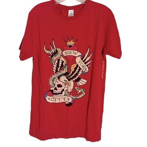 Ed Hardy Christian Audigier Red Skull New York City Streetwear T-Shirt Medium